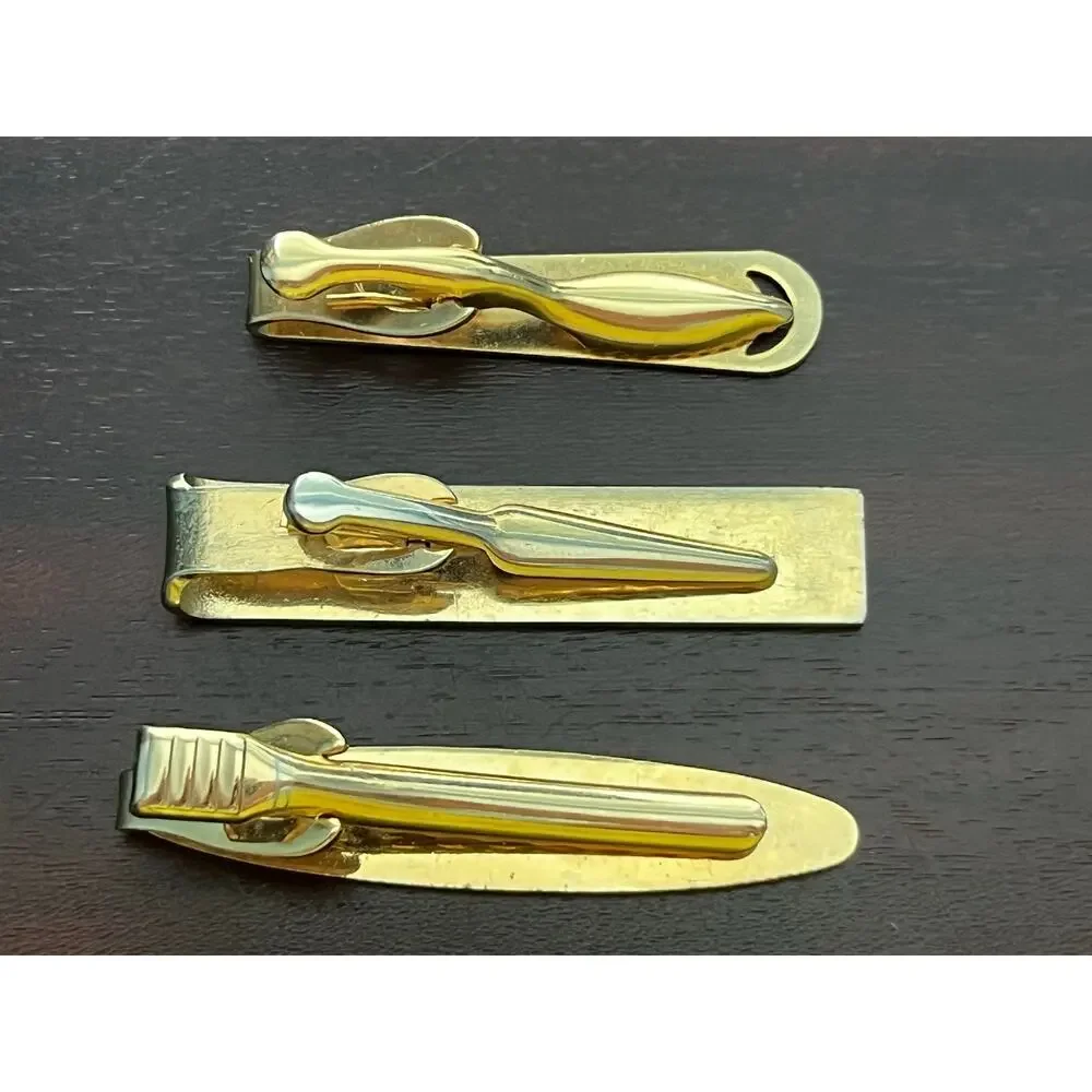VTG Tie Clips Lot of 3 Gold Tone Rhinestone Unsigned
